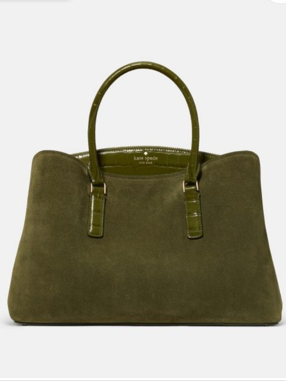 Kate Spade Thompson Street Suede And Croc Embossed Satchel Bag, Enchanted Green